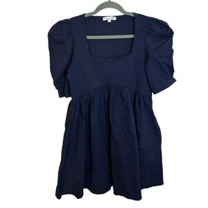 Magnolia Boutique Navy Blue Puff Sleeve Poplin Mini Dress